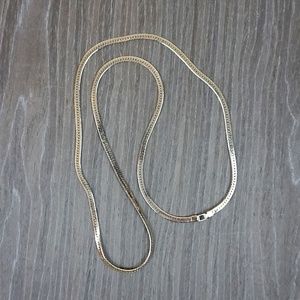 Vintage Silver-Toned Flat Herringbone Long "Magic Chain" Necklace